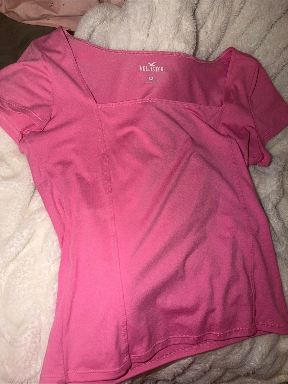 Hollister Hot Pink Square-Neck Short Sleeve Active Tee